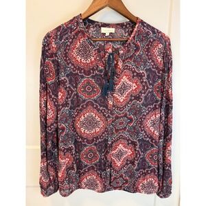 Lucky Brand Maroon Baroque Floral Peasant Blouse Size Medium Whimsigoth Cottage